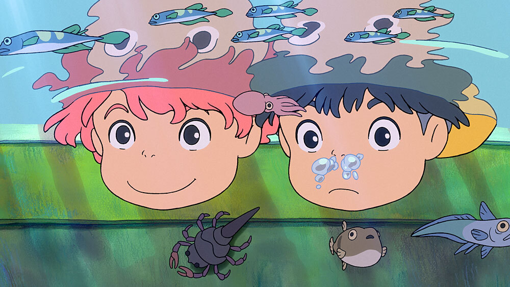 Ponyo et Sosuke la tête sous l'eau